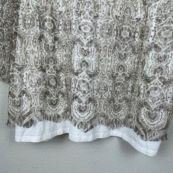 Chico's Lace Overlay Top Cream Ivory‎ Size 2 M Sheer Fringe Long Sleeve Blouse - Picture 7 of 7
